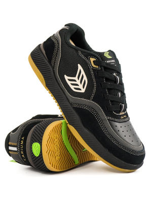 Cariuma Shoes - Uba Pro Black Suede And Mesh Silver Cloud Logo Sneaker