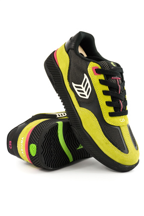 Cariuma Shoes - Skategoat C25 Pro Lime Green Suede Black Mesh Ivory Logo Pink Sneaker