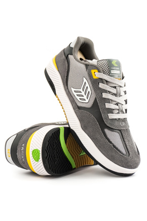 Cariuma Shoes - Skategoat C25 Pro Charcoal Grey Suede Light Grey Mesh Ice Logo Yellow Sneaker
