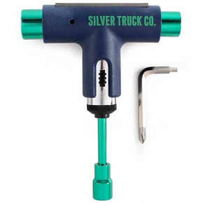Silver skateboard key - (blue/green)