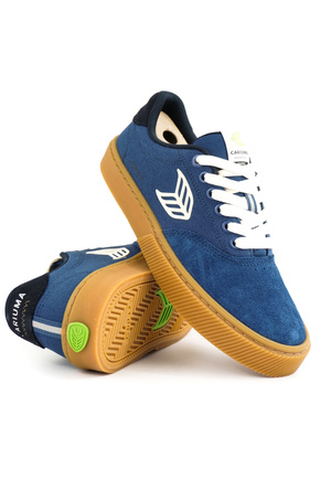 Cariuma Shoes - Naioca Pro Gum Shadow Blue Suede and Canvas Ivory Logo Navy Sneaker