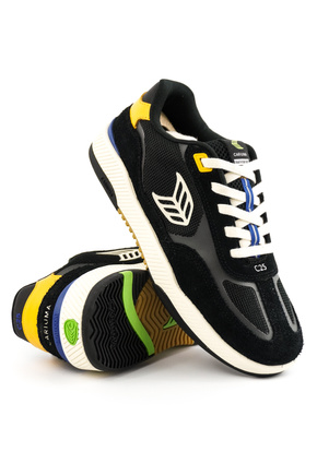 Cariuma Shoes - Skategoat C25 Pro Black Suede and Mesh Ivory Logo Yellow Sneaker