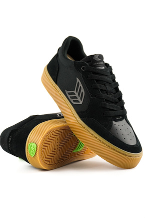 Cariuma Shoes - Vallely Pro Gum Black Suede and Cordura Ash Grey Logo Sneaker