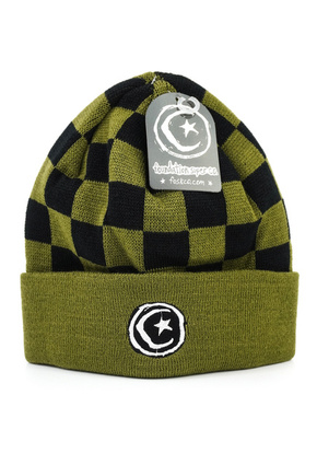 Foundation Cap - Star & Moon Checker Cuff Beanie Olive/Black