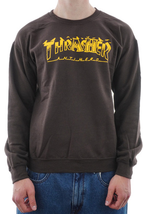 Thrasher x Antihero Crewneck Sweatshirt -Pigeon Mah (dark chocolate)