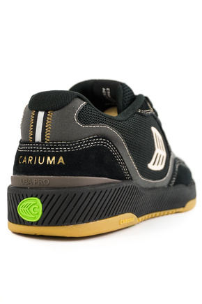 Cariuma Shoes - Uba Pro Black Suede And Mesh Silver Cloud Logo Sneaker