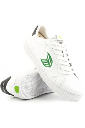 Cariuma Shoes - SALVAS White Leather Green Logo and Black Sneaker
